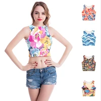 sexy tank top japanese ripple print crop tank tops women summer off shoulder camisole fashion casual top female tee tank vest