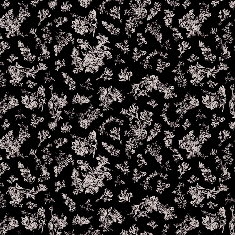 Четырехсторонняя тянущаяся черная ткань из полиэстера и крепа с принтом для