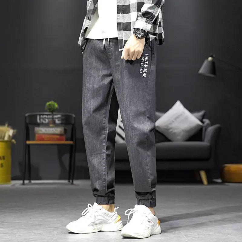 Gray Vintage Jeans Men Korean Baggy Harem Trousers Denim Male Ankle Length Jogger Pants Leisure Cargo Pants Men Bottoms Jeans