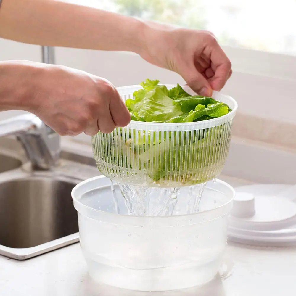 

Household vegetable salad spin dryer manual dehydrator sink kitchen fruit quick drain basket vegetable washing strainer