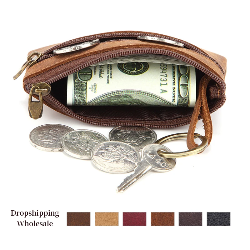 2020 натуральная кожа на молнии сумки для денег винтажный мини кошелек монет