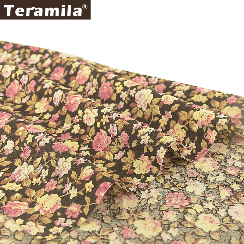 Черная 100% хлопчатобумажная Поплиновая ткань Teramila с цветочным принтом высокого