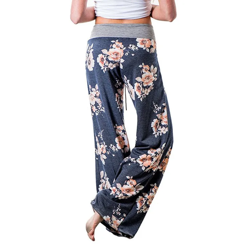 

Women Loose Trousers, Floral Print Casual Stretch Waist Drawstring Home Pajama Pants