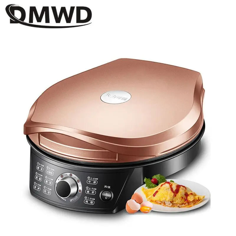 Máquina de Torta de Pizza Dmwd Casa Dupla Face Frigideira Aquecimento Eléctrico 220v Crepe Pancake Maker Automático Ferramenta Churrasco
