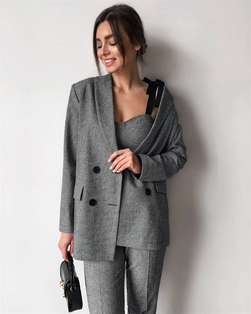 Chic 3 Piece Women Suits High Qualit Cotton Custom Made Black And White Suit Fashion Formal Lady Office Suits