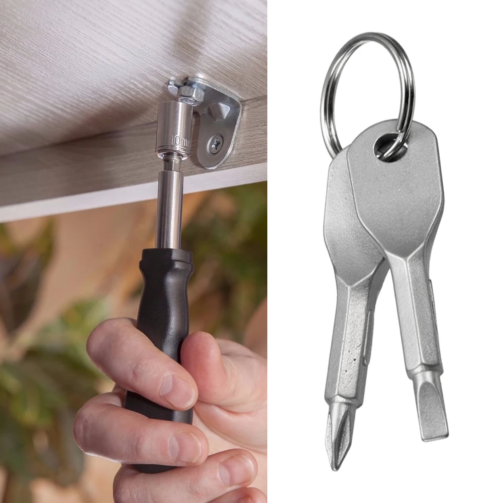 

Stainless Steel Mini EDC Portable Key Shape Slotted/Phillips Screwdriver Keychain Repair Tool 2pcs
