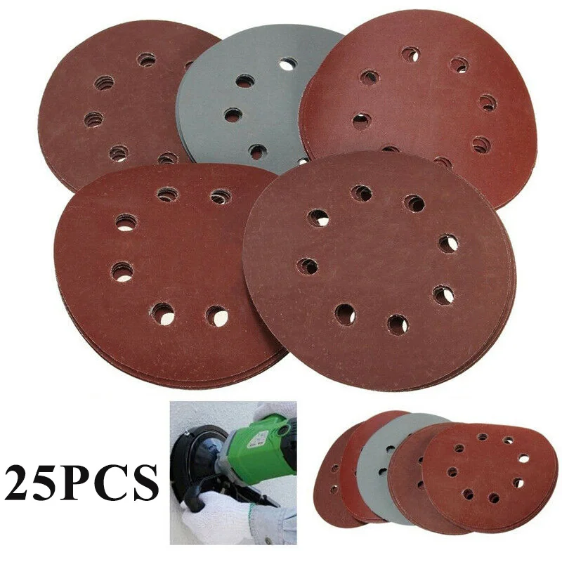 25x 5"/125mm 8Hole Hook Loop Sanding Discs 80-2000 Grit Orbital Sandpaper Pad For Metal Wood Hardware Non-metallic Polishing 201 |