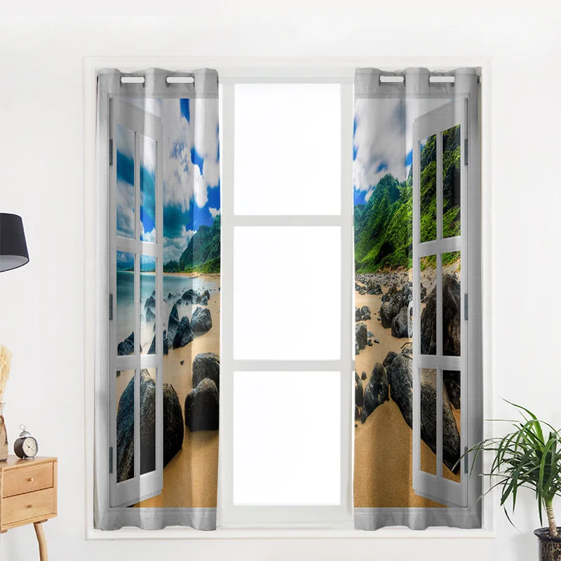 Beach Reef Landscape Outside The Window Luxury Home Curtains Modern Supplies Living Room Bedroom Custom | Дом и сад
