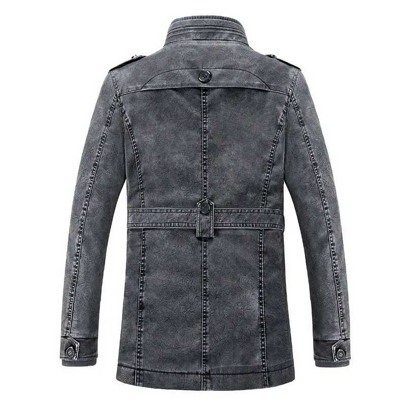 Зимние Для мужчин из искусственной кожи пальто модный тренд Стенд воротник в