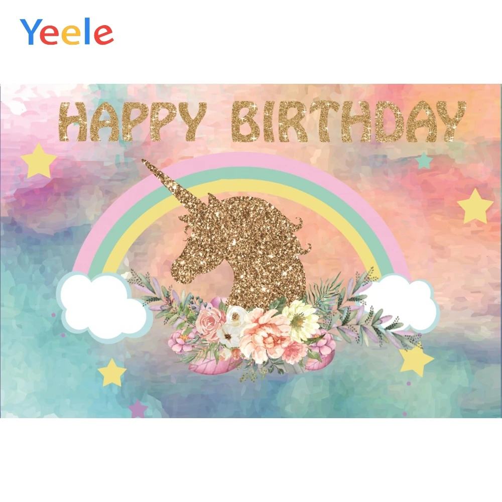 

Golden Unicorn Rain Bow Star Newborn Baby Birthday Party Backdrop Photography Custom Photographic Background For Photo Studio