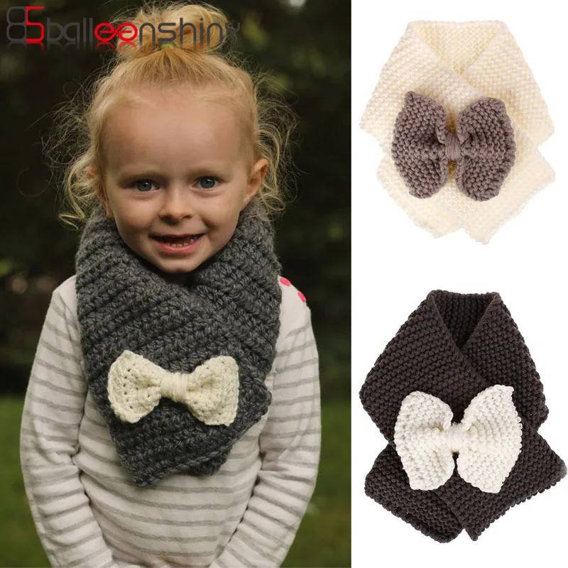 

Balleenshiny New Fashion Winter Scarf for Kids Baby Scarf Woolen Kid Bow Winter Wool Girls Scarves Soft Warm Thick Kids Shawls