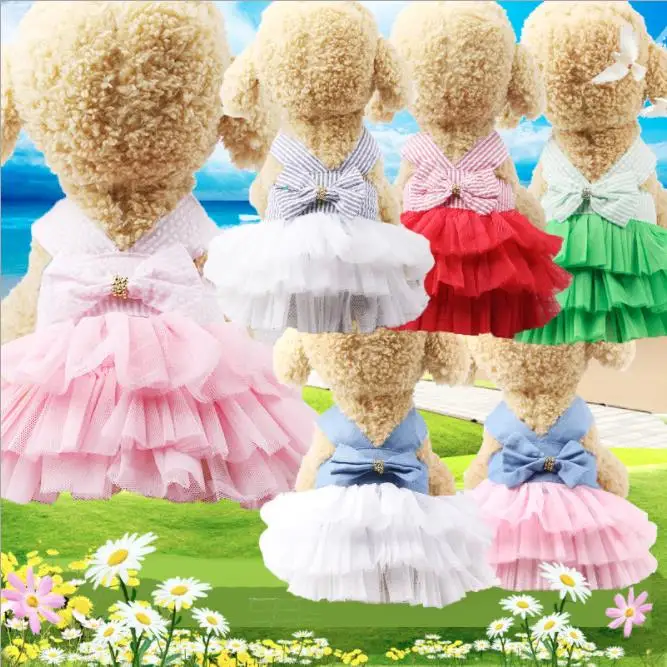 

Summer Pet Dog Clothes Dog Dress Striped suspender Dress mesh Dress Sweet Pet Clothes for Small Dogs