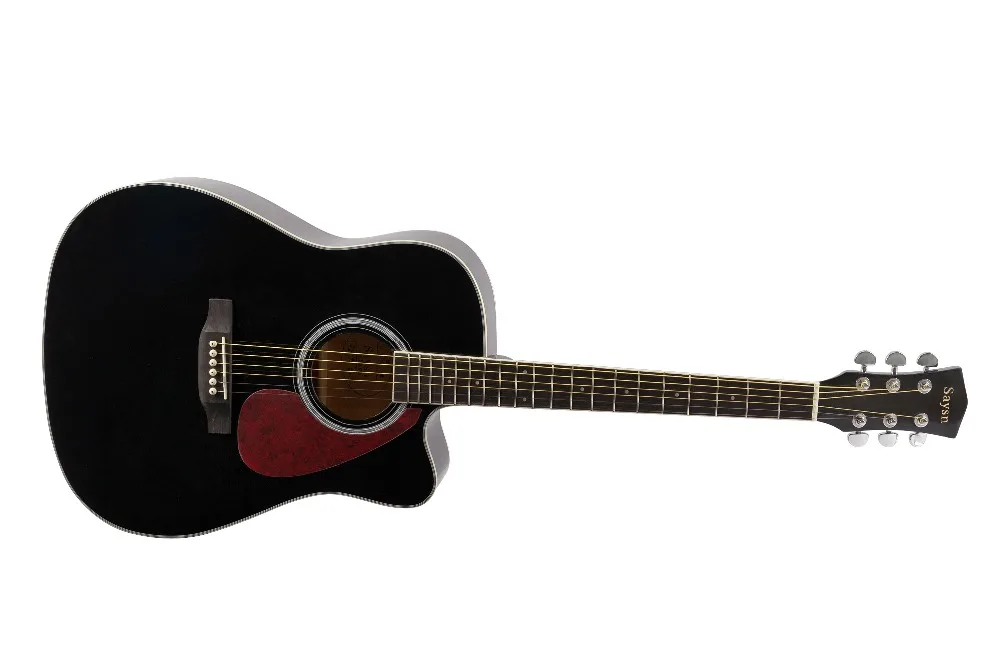 SAYSN 4" Акустическая гитара из ели черного цвета палисандр гриф cutaway Guitarra музыкальный инструмент для начинающих