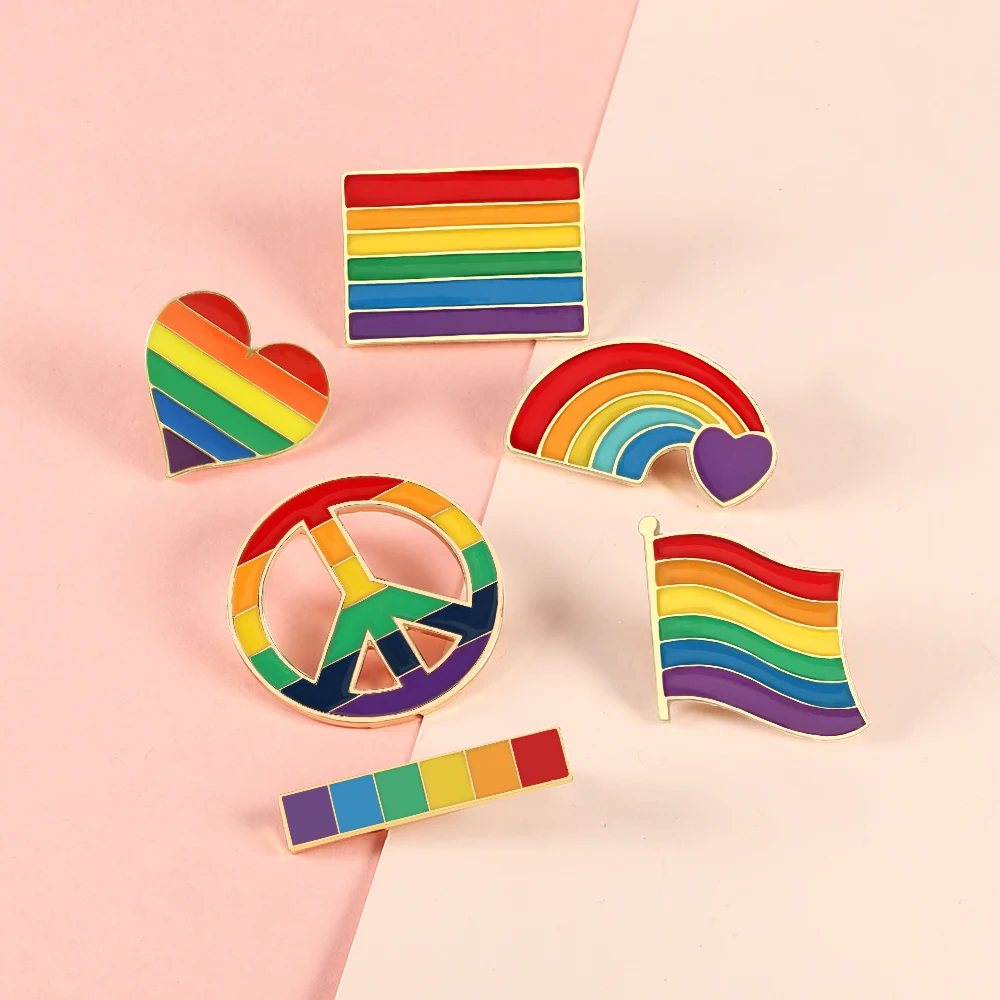 ЛГБТ флаг Радуга Сердце Брошь мир и Любовь Эмаль булавки одежда сумка лацкан
