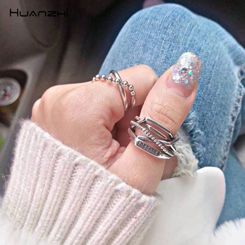 HUANZHI новинка 2019 многослойные открытые металлические кольца для мужчин и женщин в