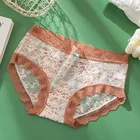 Ультратонкие однотонные трусики со средней посадкой, прозрачные трусики, сексуальное нижнее белье, женские цветочные кружевные трусы, женское белье