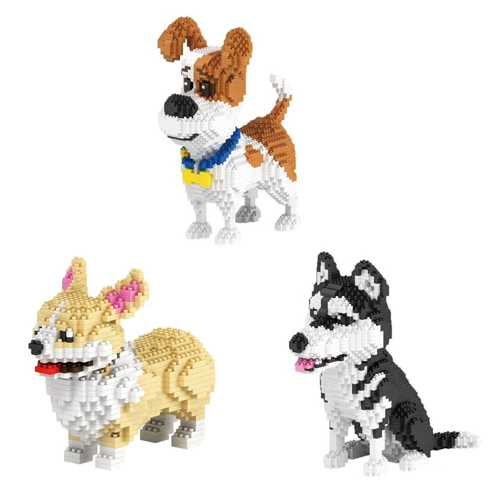 

HC 9082 Max Mini Building Blocks Pet Secret Life Husky Jack Russell Terrier CorgiDog 3D Diamond Bricks For Animal Blocks Toys