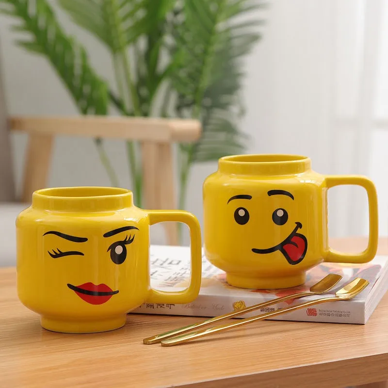

250ml Smile Ceramic Mug Cartoon Coffee Milk Tea Water Cup Cute Funny Expression Yellow Smiley Children Drinking Glass Gift