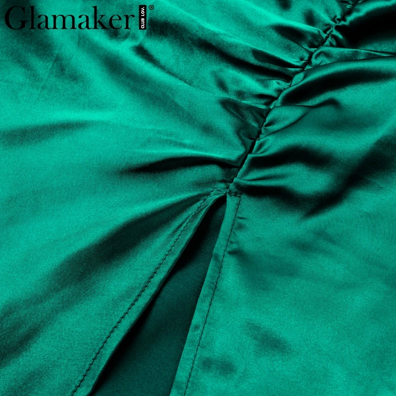 Glamaker, зеленое, сексуальное, сатиновое, макси, зимнее платье, женское, с длинным рукавом, с вырезом, с разрезом, осеннее платье, элегантное, длинное, облегающее, женское платье