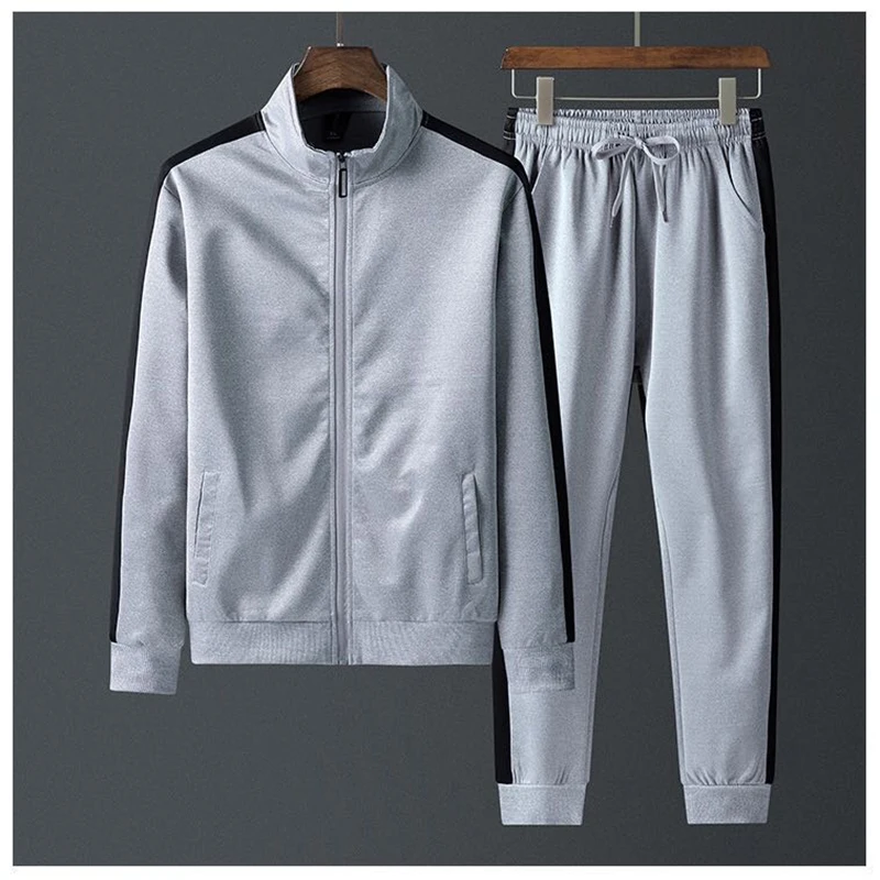 

2020 new men's sports suit men's spring and autumn casual all-match simple two-piece stand-up collar cardigan sportswear