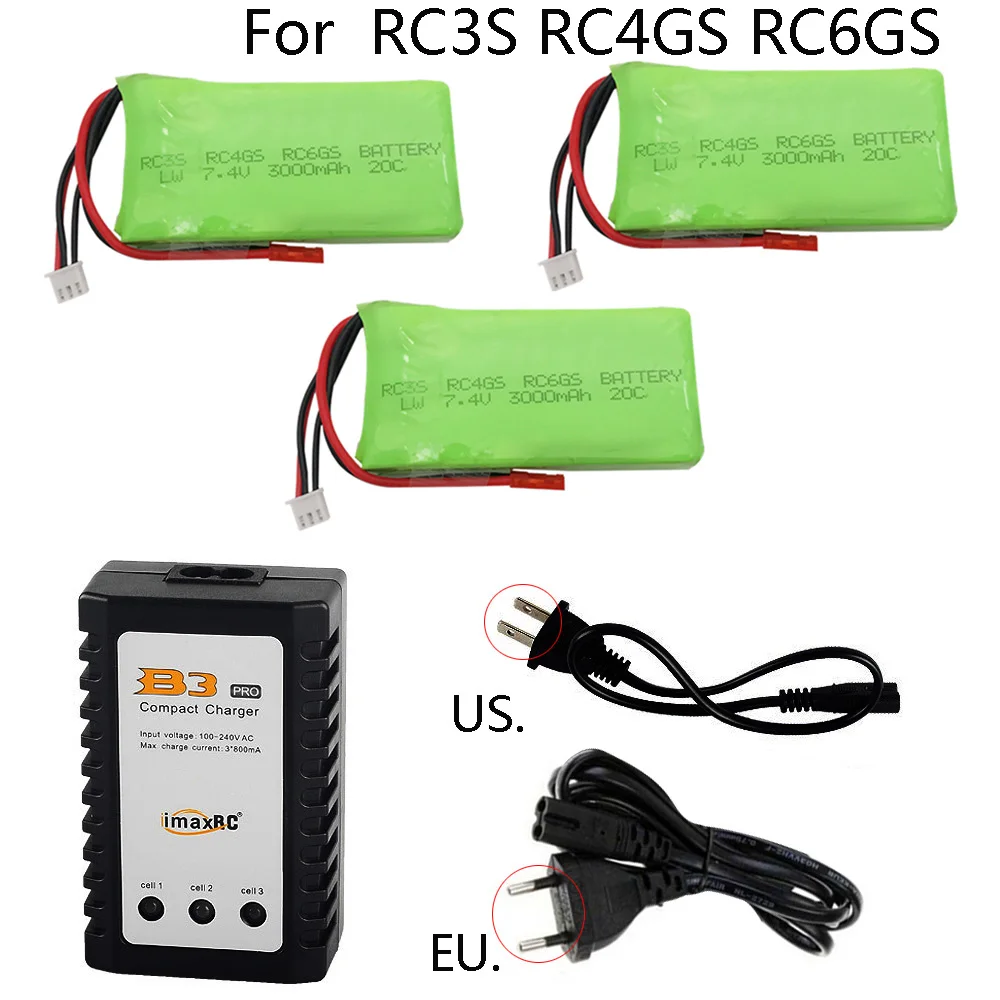 Аккумулятор Lipo 7,4 В, 3000 мА · ч, 2S, 20C, с зарядным устройством для моделей RC3S, RC4GS, RC6GS, запчасти для радиоуправляемых моделей, вертолетов, автомобилей, лодок, самолетов, игрушек