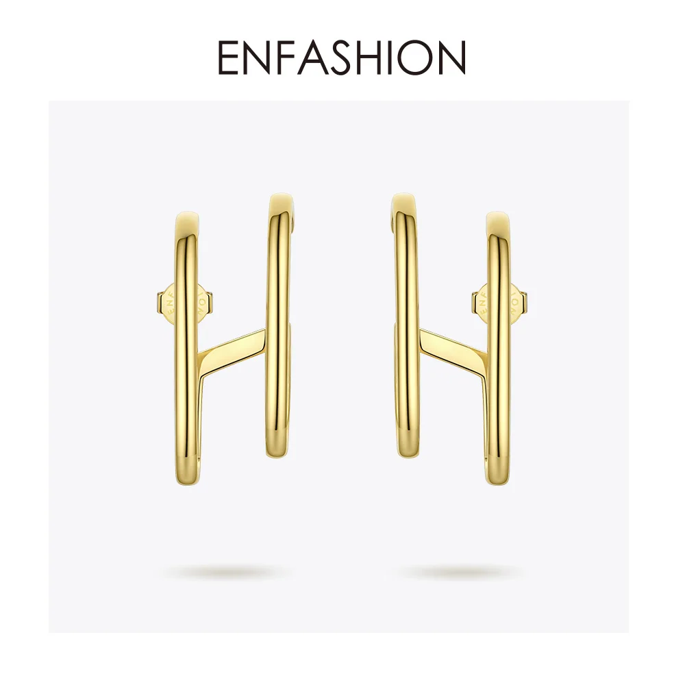 ENFASHION, двойные геометрические серьги-гвоздики C для женщин, аксессуары, золотой цвет, OL, минималистичные серьги, модные ювелирные изделия, Kolczyki E1041