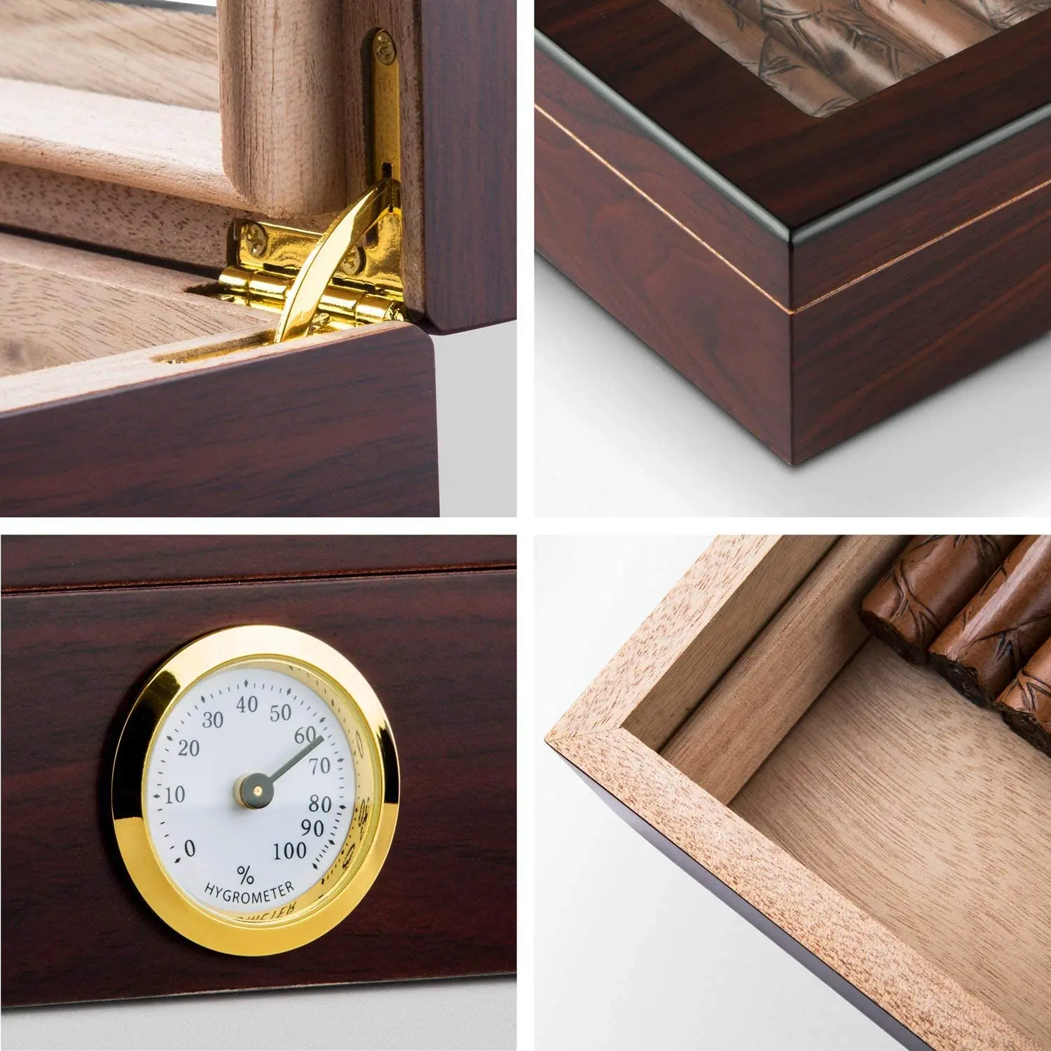 Caja de viaje de madera de cedro para cigarros, Humidificador port&aacute;til, higr&oacute;metro, caja de Sigaren-4