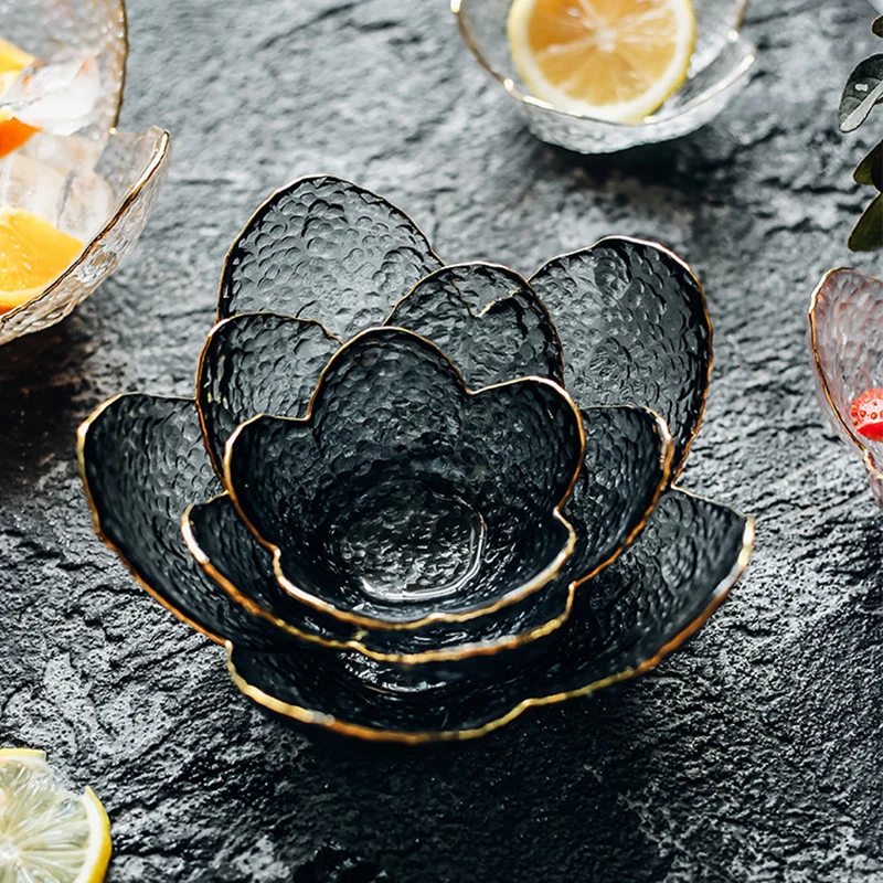 Стеклянная Чаша в скандинавском стиле с лепестками прозрачная Салатница из