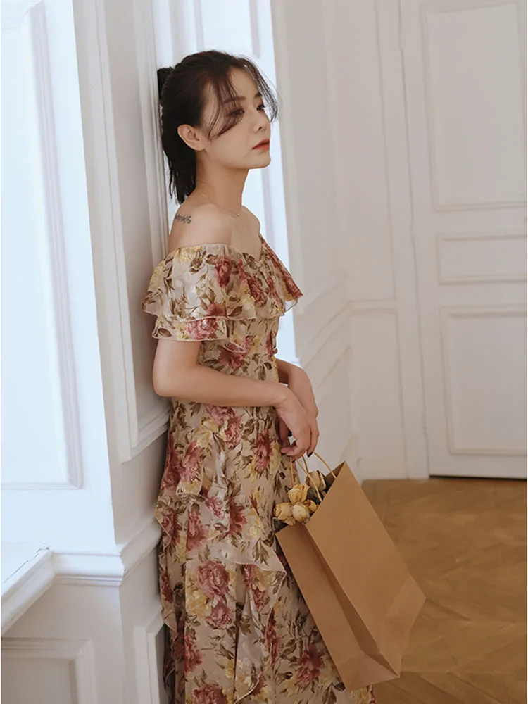 

French Style Dress 2021 New Style Women Floral Floor-length Party Dress Sexy Wedding Vintage Elegant Dinner Long Dress Female