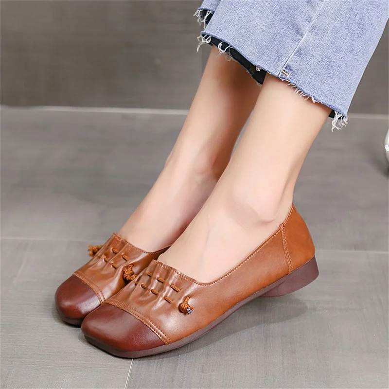 

Женские туфли на плоской подошве, из мягкой кожи, с квадратным носком, Размеры 35-43