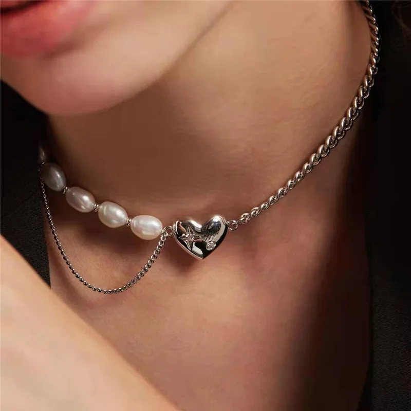 

Orgin Summer Baroque Love Heart Imitation Pearl Chokers Necklace for Women Fashion Asymmetric Necklace Party Jewelry Accessories