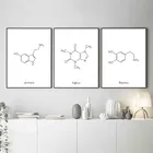 Настенная картина с изображением молекулы кофеина, холст, плакат и печать, минималистская абстрактная картина черного и белого цветов, Современное украшение для дома YX166