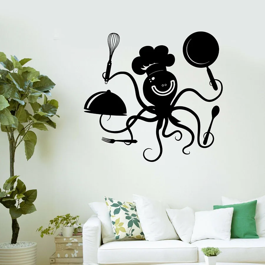Положительный Осьминог Наклейка на стену шеф повара кулинарная кухня ресторан