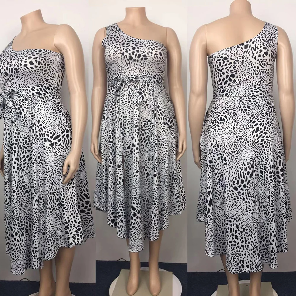 

Color Bock Women Dress 2021 Spring Summer Long Dress Sexy One Shoulder Split Maxi Robe Femme Leopard Print Belted Beach Wear