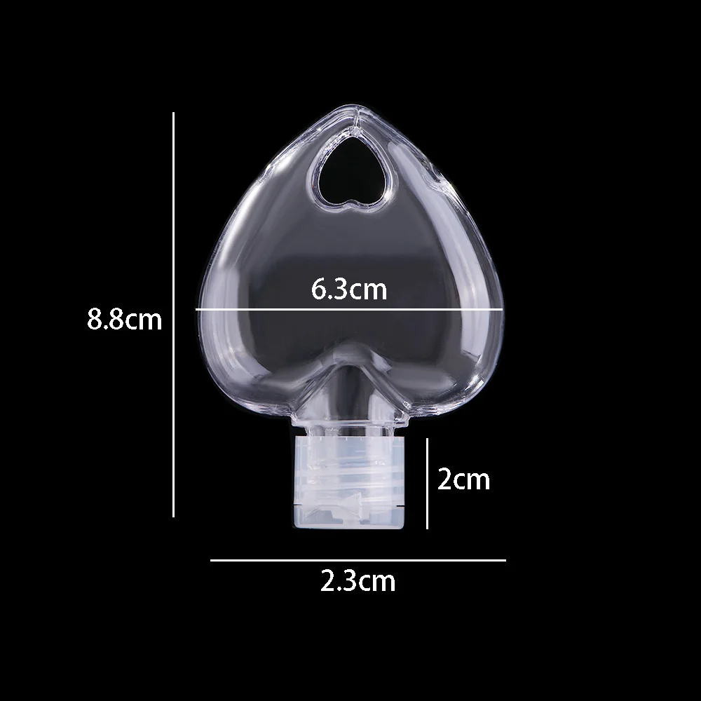 

5/10 Pcs 50ml Portable Heart shape Empty Refillable Bottle With Key Ring Travel Transparent Plastic Bottle