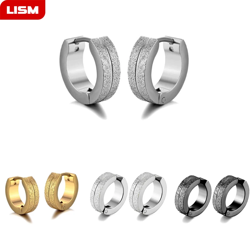

1 pair Punk Men Ear Stud Circle Round Scrub Earrings for Men Cuff Earrings Stainless Steel Hip Hop Male Jewelry