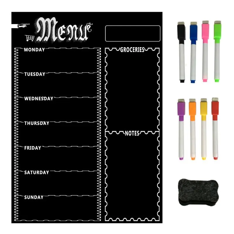 

Magnetic Refrigerator Chalkboard,Weekly Menu, Meal Planner,Grocery Shopping List 1XCB