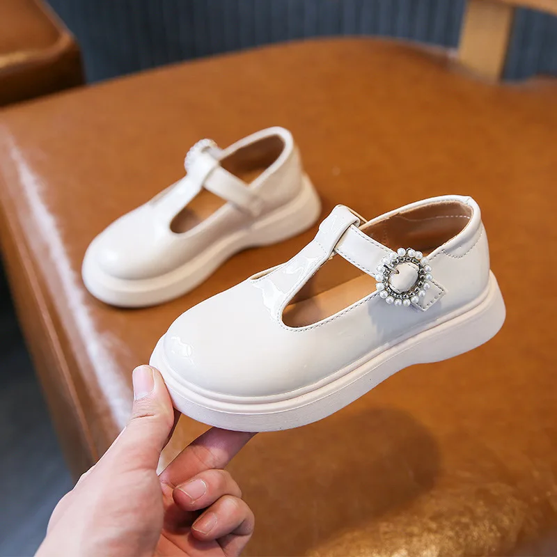 

Мокасины детские кожаные, мягкие туфли на плоской подошве, T-образный ремешок, модные Лоферы для школьной вечеринки, принцессы, черные, бежев...