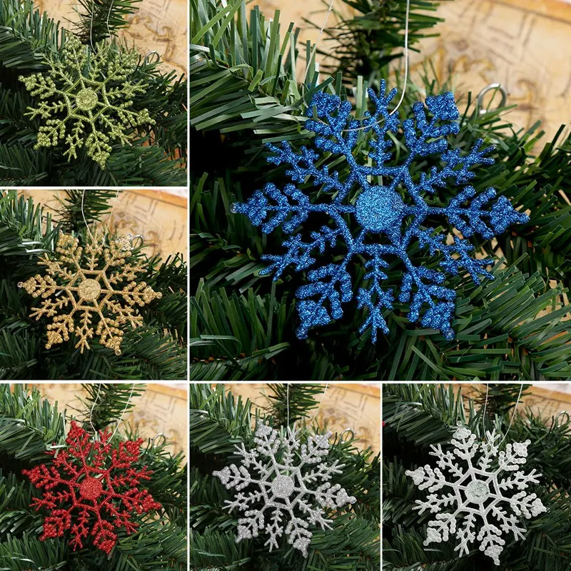 

12 PCS 10 Cm Plastic Snowflake Christmas Tree Decoration Accessories New Year Home Decorations Children's Gifts Six Colors