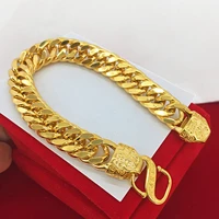 men bracelet double curb chain link yellow gold filled solid bracelet jewelry gift