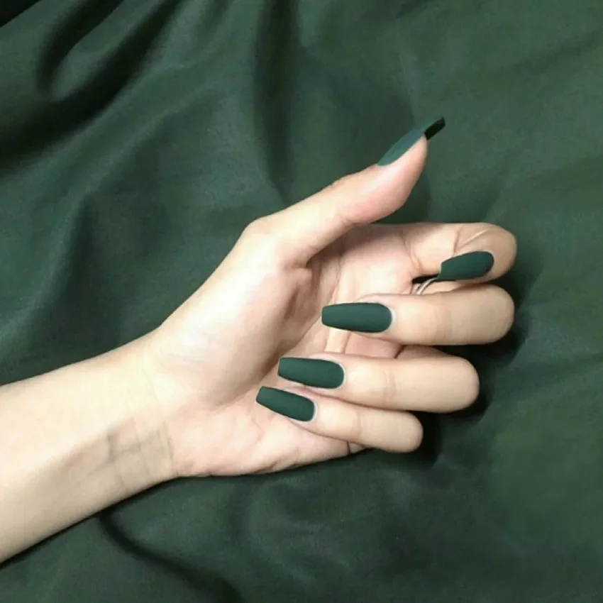 

New Fashion Long Section Pure Color Green Wearing Nail Art Scrub Fake Nail Sheet DIY Nail Salon Tool Supplies