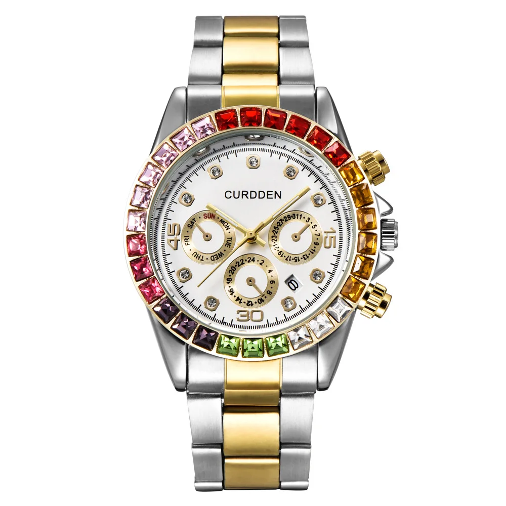 

Роскошные мужские часы со стразами, полностью Стальные кварцевые наручные часы в деловом стиле с датой, мужские часы, спортивные мужские ча...