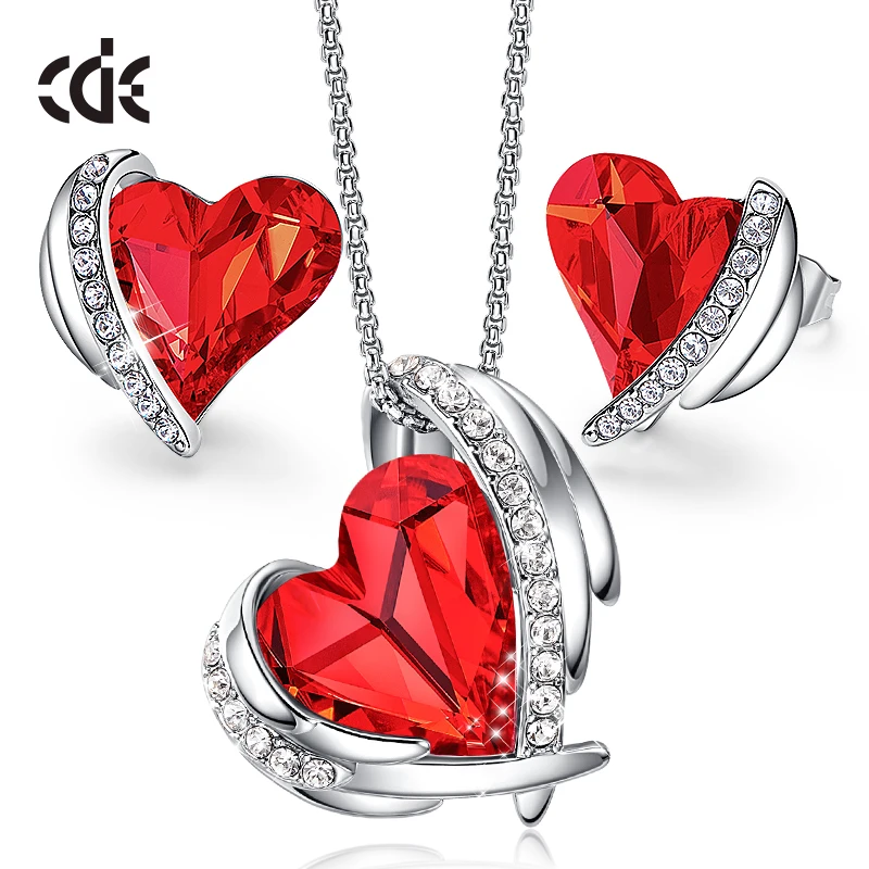 CDE Сердце, стильный элегантный комплект серьги и ожерелье с крыльями ожерелье, серьги со шпилькой, для женщин, уникальные рождественские пиж...