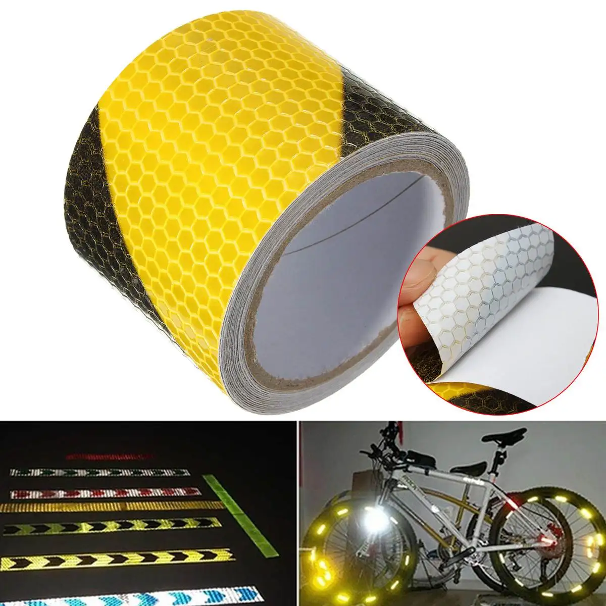 

5 Pcs 300 x 5cm Black Yellow Night Reflective Safety Warning Conspicuity Tape Film Sticker Fit For Cars Raincoat Walls Ground