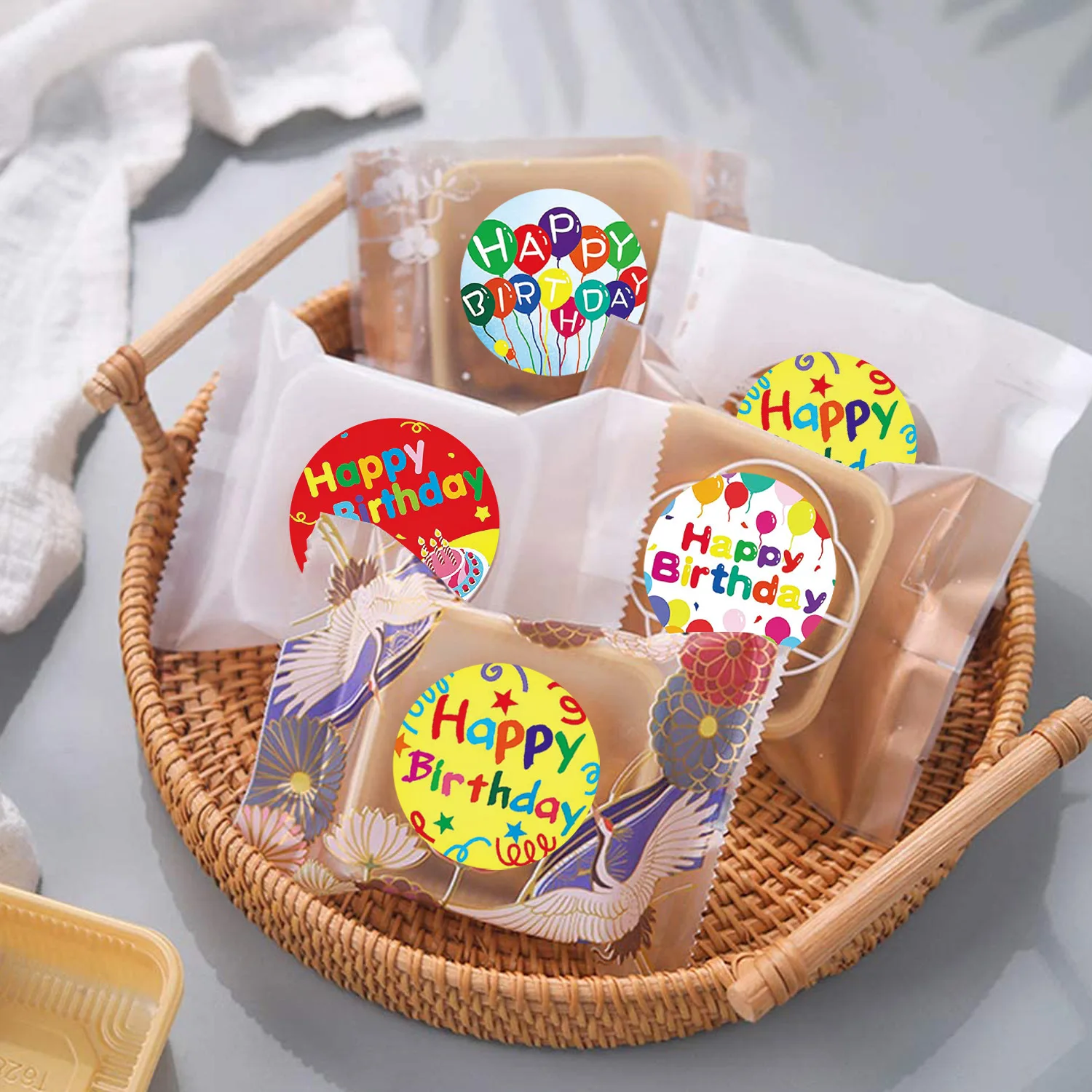 

D&M Happy Birthday Round Stickers Party Gift Packaging Seal Labels for Scrapbooking Pretty Stationery Aesthetic Stickers