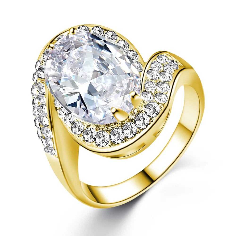 Разноцветное овальное кольцо с большим цирконием модное на палец Женское для