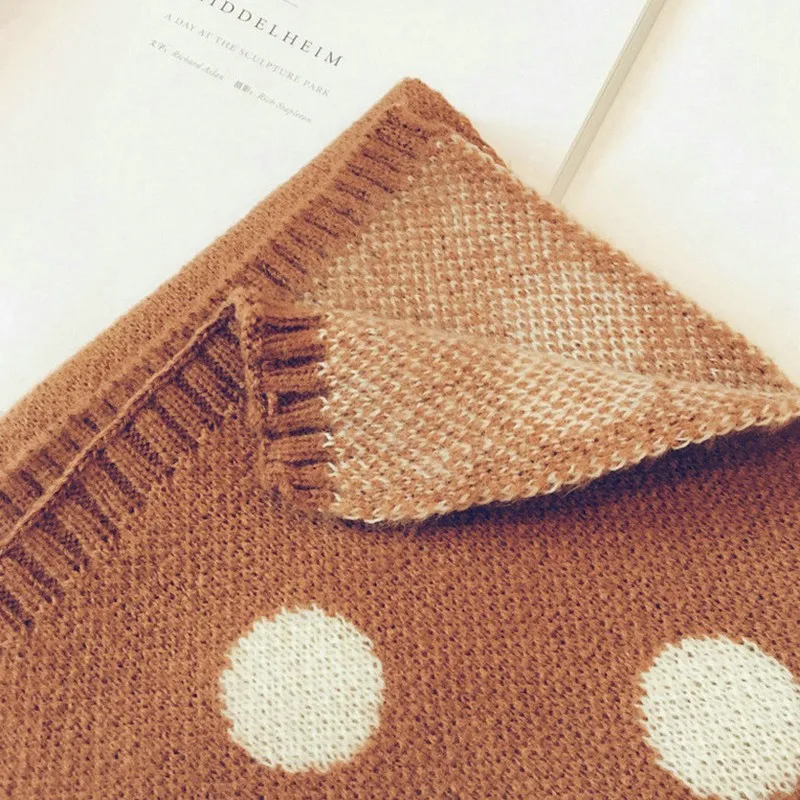 Детский зимний шарф из шерстяной пряжи детский высокого качества в горошек для