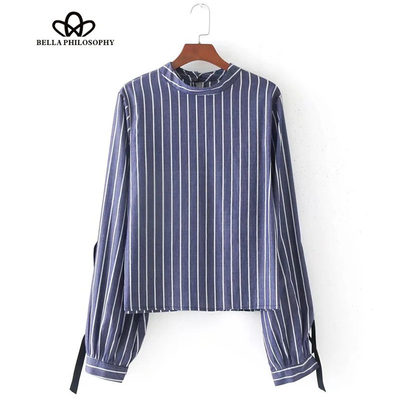 

HStar 2020 Autumn Winter Bow Women shirt Long sleeves Ladies Blouse Casual Striped Chiffon fashion Women Shirt