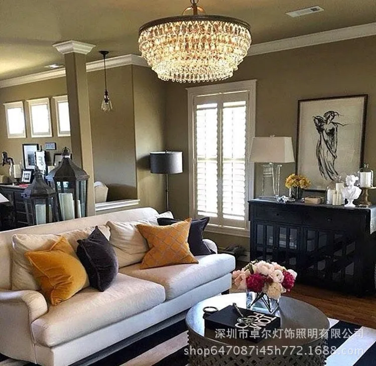 

Simple living room lamps French crystal art simple dining bedroom wrought iron drop chandelier