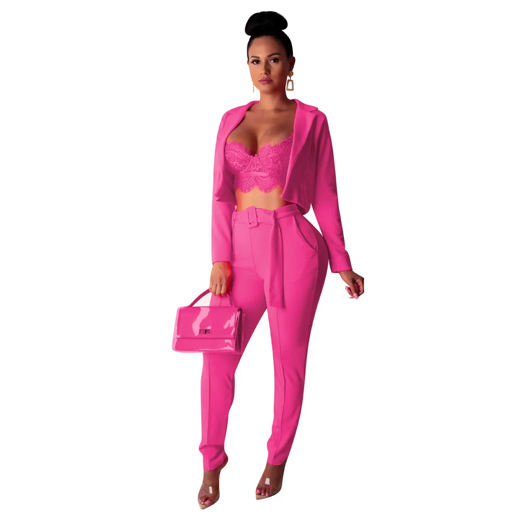 Новинка 2019 женский летний комплект однотонный блейзер с длинным рукавом топ